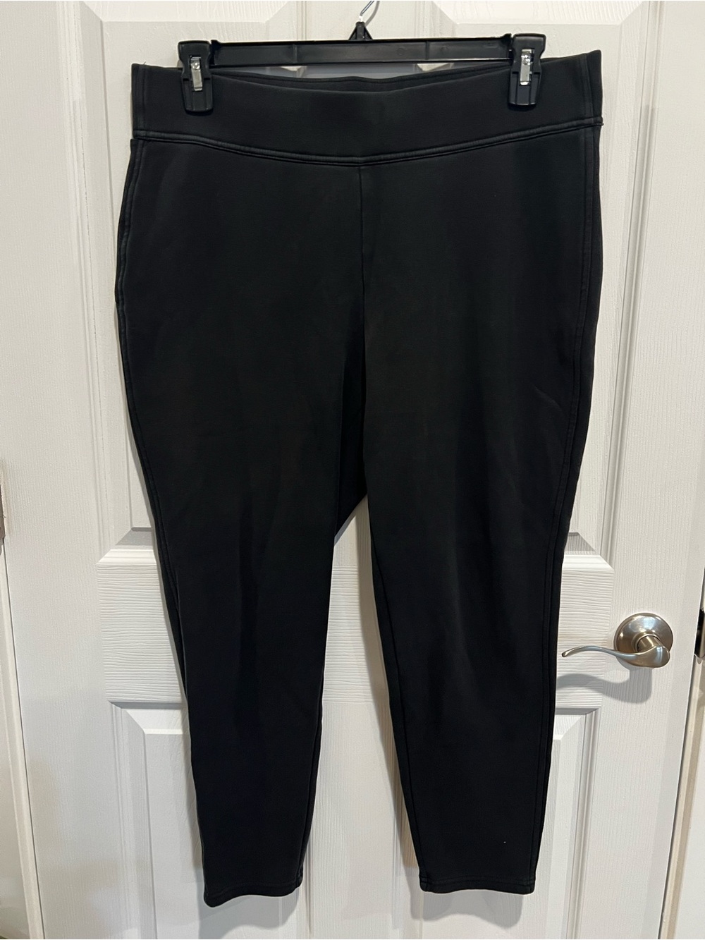 Lands' End Black Fleece Lined Pull-On Leggings Straight Leg